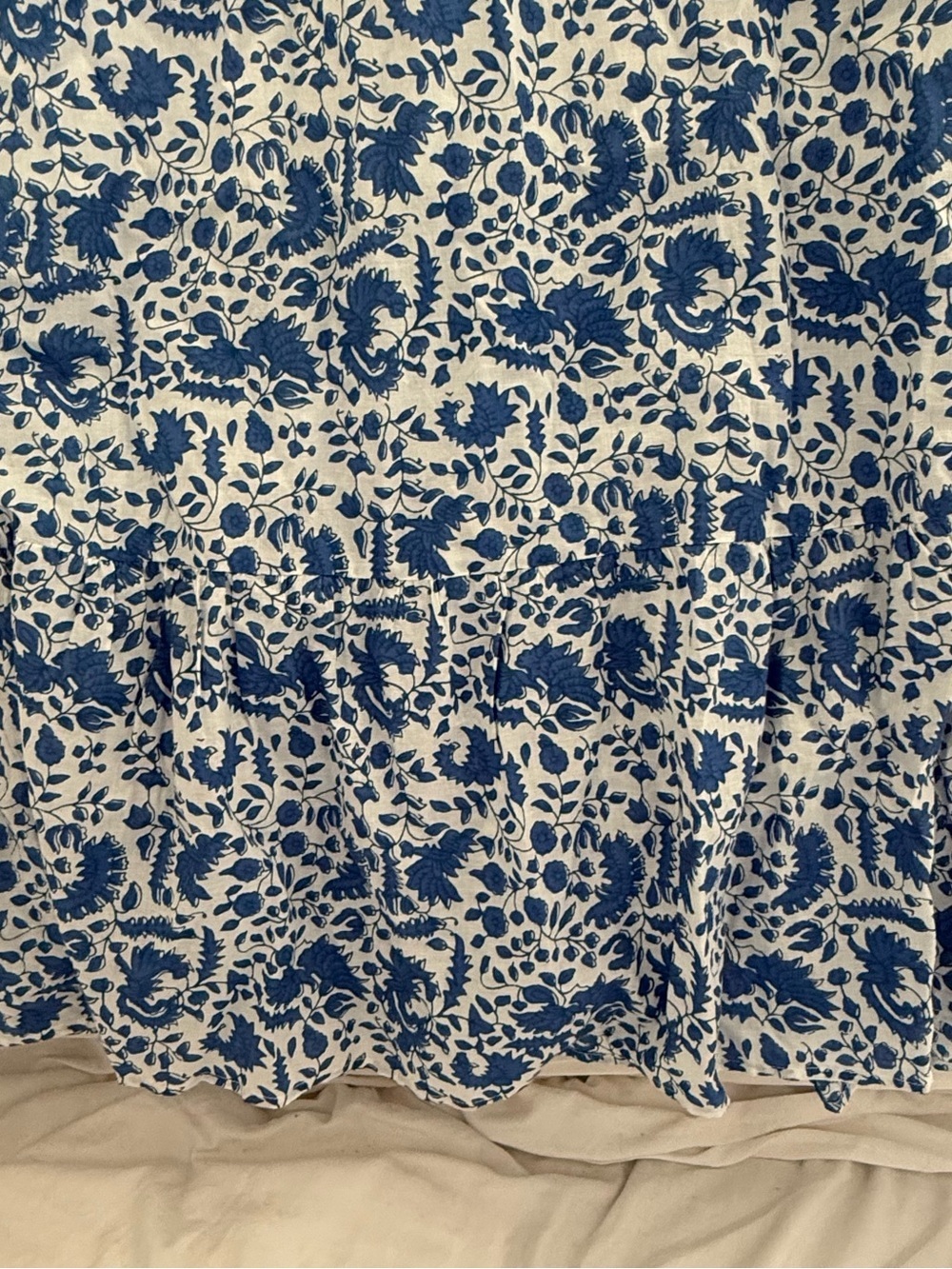 Pomegranate 100% Cotton Blue White Floral India Boho Prairie Midi Dress M - Picture 7 of 12